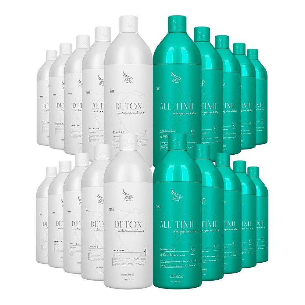 Kit 10 Escovas Progressivas Zap All Time Orgânica + 10 Shampoos Detox 1 Litro - 1