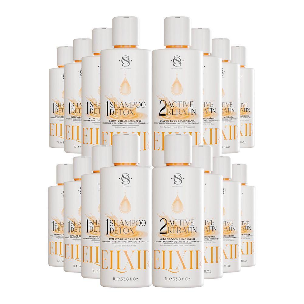 Kit 8 Escovas Progressivas S&o Active Keratin Elixir + 8 Shampoos Detox 1 Litro - 1