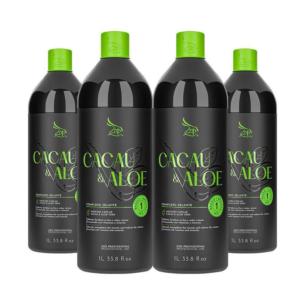 Kit 4 Escovas Progressivas Zap Cacau & Aloe Vera Passo Único 1 Litro - 1