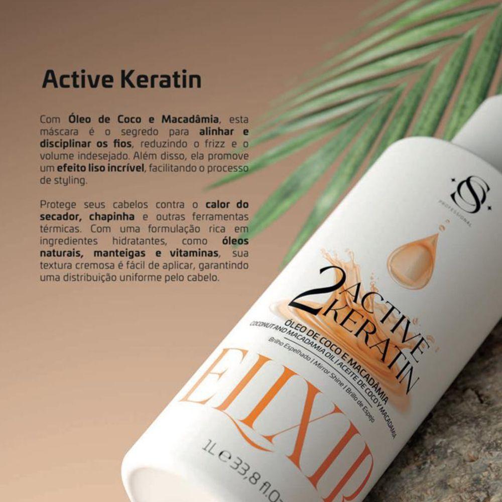 Kit Escova Progressiva S&o Active Keratin Elixir + Shampoo Detox 1l + Máscara Recovery Elixir 500g - 3