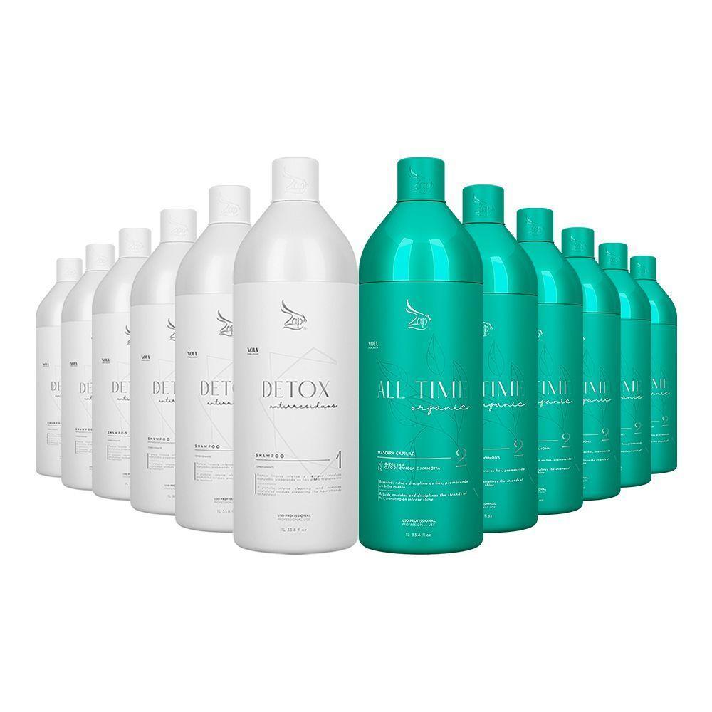 Kit 6 Escovas Progressivas Zap All Time Orgânica + 6 Shampoos Detox 1 Litro - 1