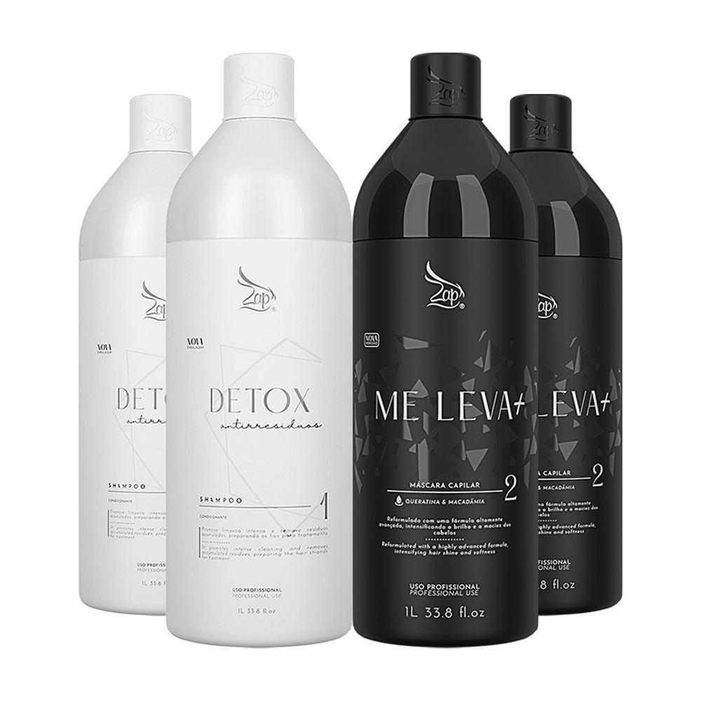 Kit 2 Escovas Progressivas Zap Me Leva Black + 2 Shampoos Detox 1 Litro - 1