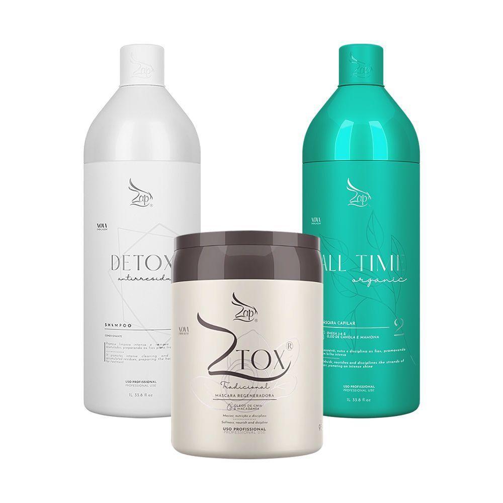 Kit Escova Progressiva Zap All Time + Shampoo Detox 1 Litro + Máscara Óleo De Mecadâmia & Chia 950g - 1