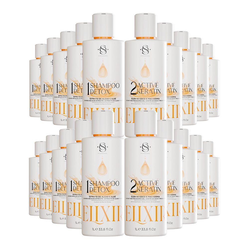 Kit 10 Escovas Progressivas S&o Active Keratin Elixir + 10 Shampoos Detox 1 Litro - 1