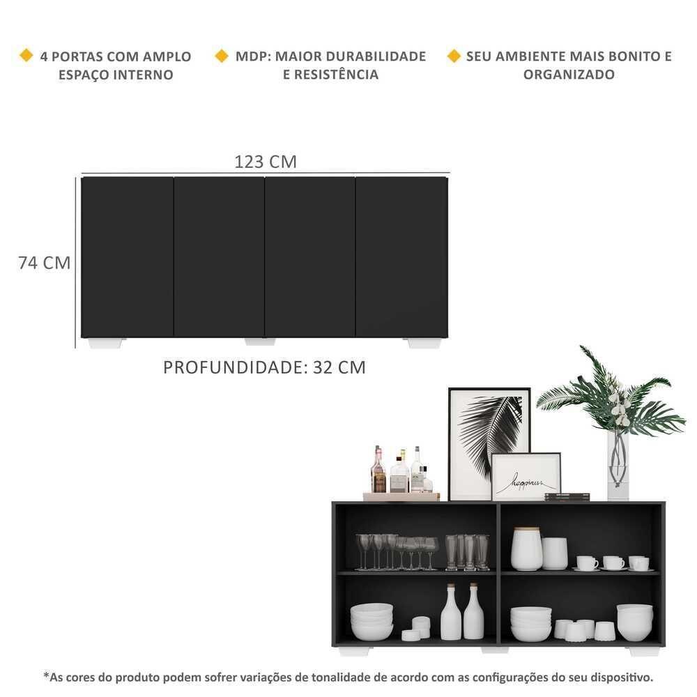 Aparador Buffet 4 Portas com Pés Quadrados Preto/branco - 2