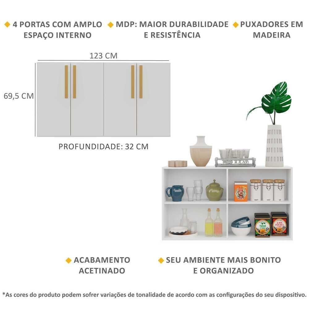 Aparador Buffet 4 Portas Viena V3604 Branco/Natural - 6