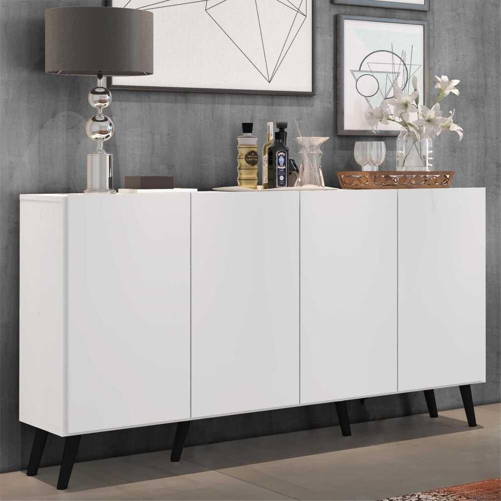 Aparador Buffet 4 Portas Retrô Veneza Multimóveis V3556 Branco/Preto Branco/Preto - 7