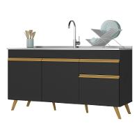 Balcão Cozinha Gabinete Pia 3 Portas 1 Gaveta Preto - 6