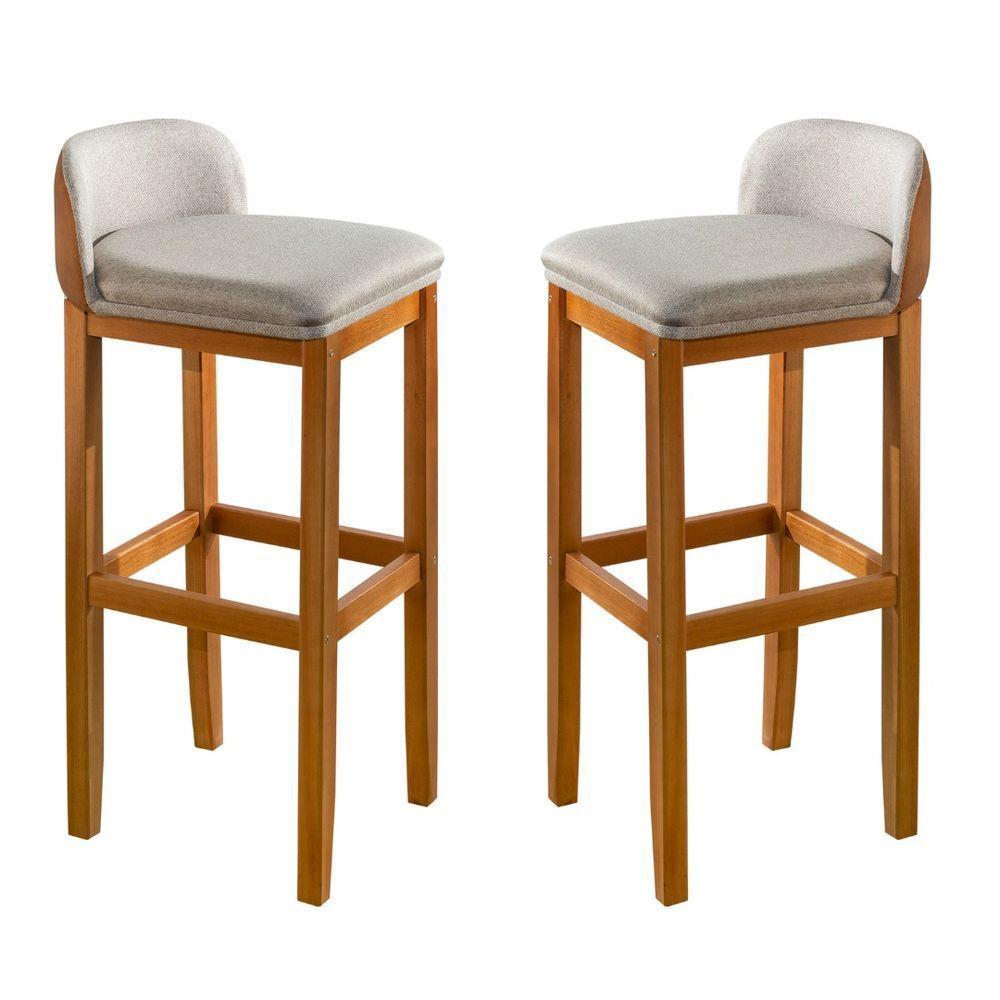 Kit 2 Banquetas Onix Design Courino Linho Eucalipto Maciço - 2