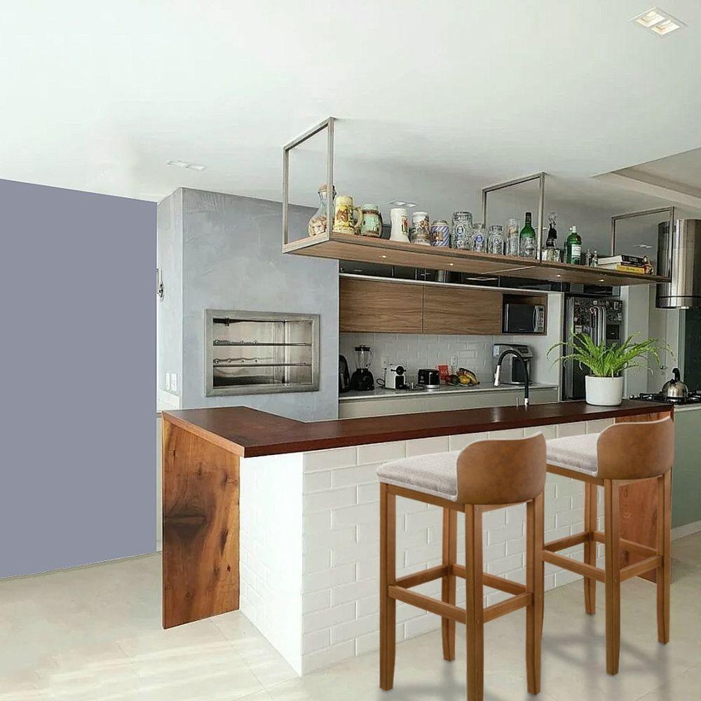 Kit 2 Banquetas Onix Design Courino Linho Eucalipto Maciço - 3