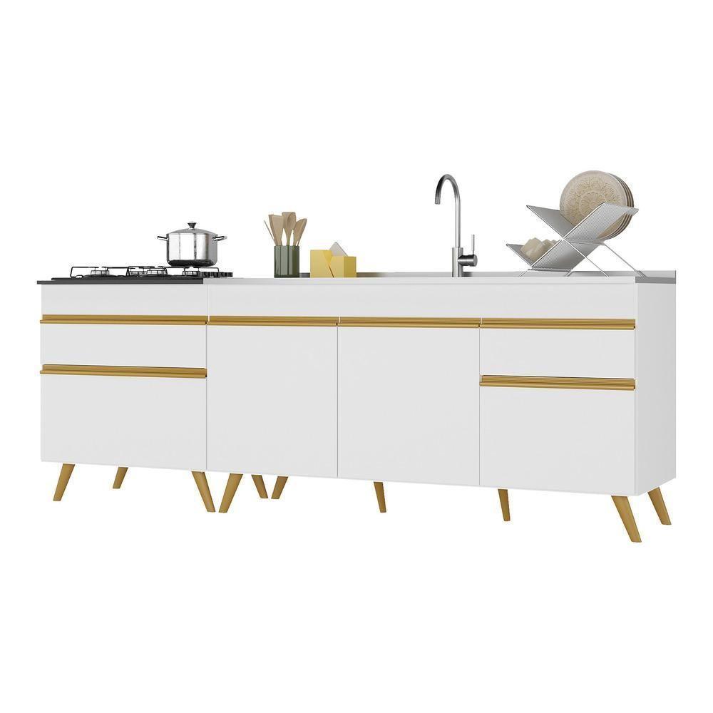 Kit Com 2 Balcões De Cozinha 150cm E 70cm Veneza Multimóveis V2073 Branco/dourado Branco/dourado - 1