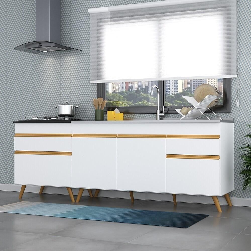 Kit Com 2 Balcões De Cozinha 150cm E 70cm Veneza Multimóveis V2073 Branco/dourado Branco/dourado - 5