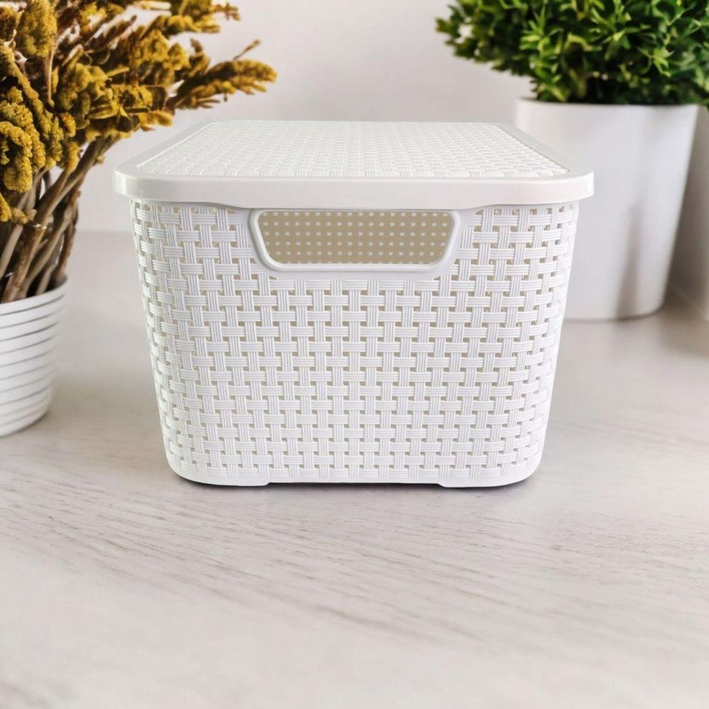 Caixa Organizadora Rattan 15 Litros Com Tampa - Praticidade E Estilo branca - 2
