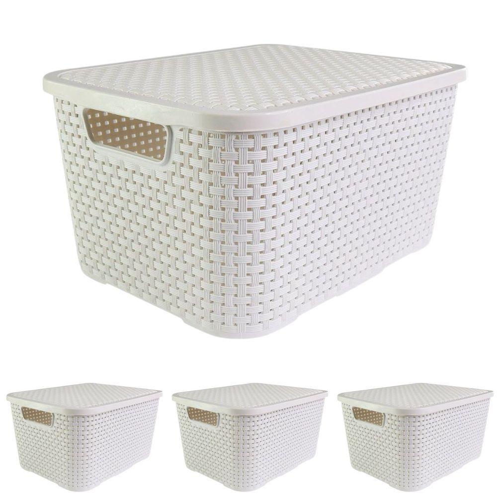 Kit Com 4 Caixas Organizadoras Rattan 15 Litros Com Tampa - Estilo E Praticidade branca - 1