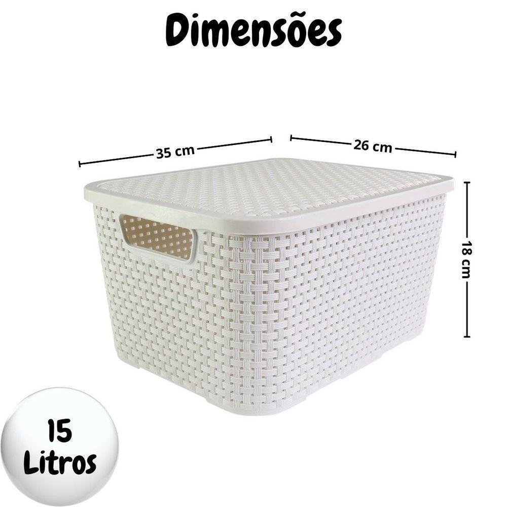 Kit Com 4 Caixas Organizadoras Rattan 15 Litros Com Tampa - Estilo E Praticidade branca - 5