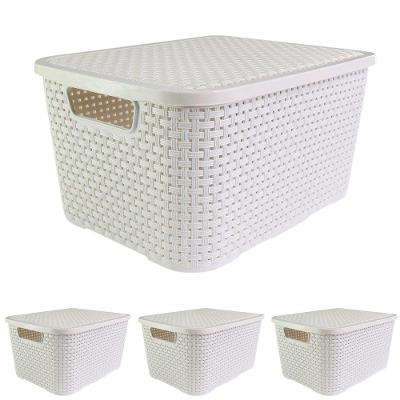 Kit Com 4 Caixas Organizadoras Rattan 15 Litros Com Tampa - Estilo E Praticidade branca