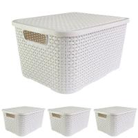 Kit Com 4 Caixas Organizadoras Rattan 15 Litros Com Tampa - Estilo E Praticidade branca - 1