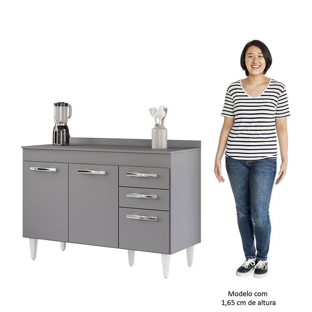 Balcão Gabinete Para Pia 120cm 3 Portas Com Tampo Suécia Cinza - Lumil - 5