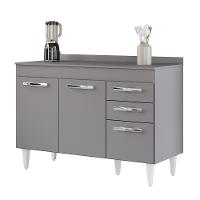 Balcão Gabinete Para Pia 120cm 3 Portas Com Tampo Suécia Cinza - Lumil - 1