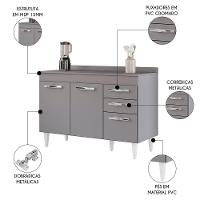 Balcão Gabinete Para Pia 120cm 3 Portas Com Tampo Suécia Cinza - Lumil - 3