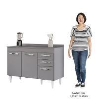 Balcão Gabinete Para Pia 120cm 3 Portas Com Tampo Suécia Cinza - Lumil - 5