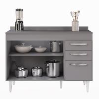 Balcão Gabinete Para Pia 120cm 3 Portas Com Tampo Suécia Cinza - Lumil - 6