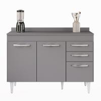 Balcão Gabinete Para Pia 120cm 3 Portas Com Tampo Suécia Cinza - Lumil - 7