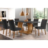 Sala De Jantar Completa Jade Tampo Madeirado C- Vidro Canto Curvo 180x90 E 6 Cadeiras Londrina Imbuia-grafite - Linho Grafite - Rufato - 1