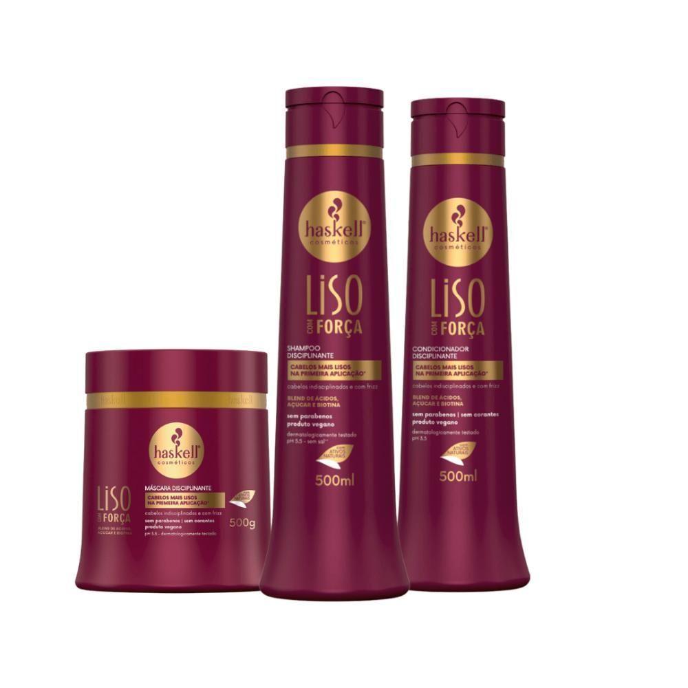 Kit Shampoo Condicionador E Máscara Disciplinante Liso Com Força Haskell 500ml - 1