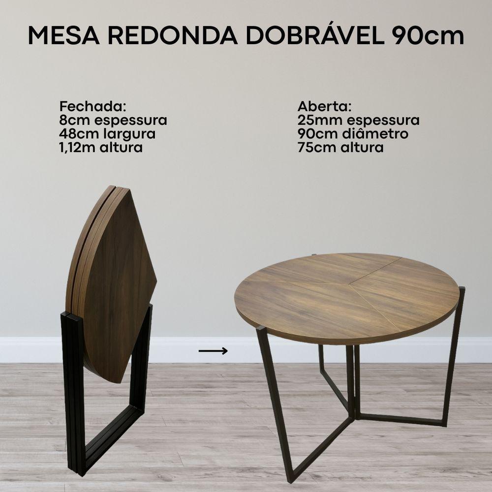 Mesa Redonda Dobrável 90cm Amadeirado Claro Mdf 25mm Com Ferro Ideal Para 3 Pessoas - 7