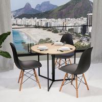 Mesa Redonda Dobrável 90cm Amadeirado Claro Mdf 25mm Com Ferro Ideal Para 3 Pessoas - 1
