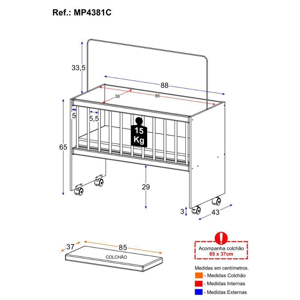 Mini Berço Moisés Com Colchão Incluso E Rodízios Multimóveis Mp4381c Branco - 4