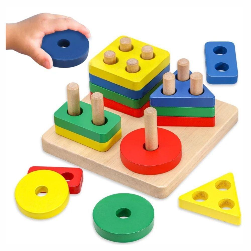 Brinquedo De Encaixe Educativo Formas Geométricas Montessori 16 Peças - 3