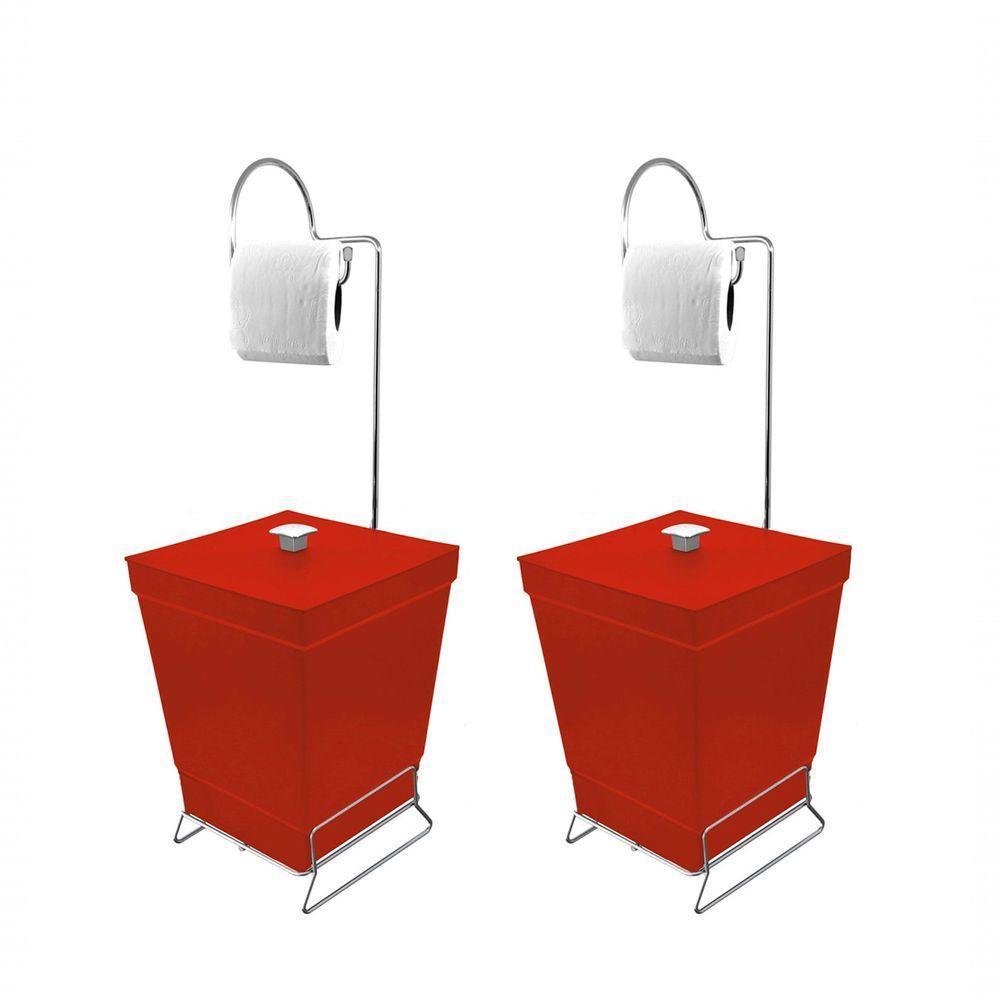 Kit 2 Lixeiras Com Suporte De Papel Higiênico - Stolf Vermelha + Vermelha - 1