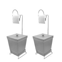 Kit 2 Lixeiras Com Suporte De Papel Higiênico - Stolf Cinza + Cinza - 1