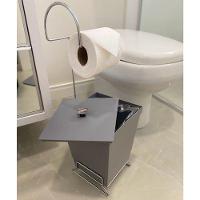Kit 2 Lixeiras Com Suporte De Papel Higiênico - Stolf Cinza + Cinza - 2