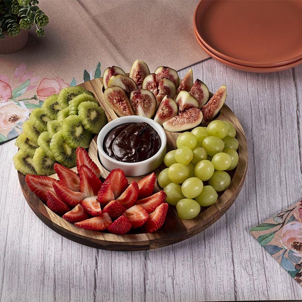 Petisqueira Redonda Queijos Madeira 5 Divisões Com Pote Molheira - Stolf - 2