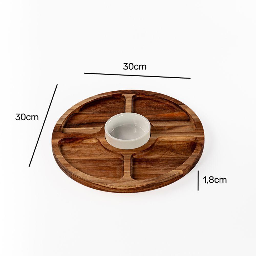 Petisqueira Redonda Queijos Madeira 5 Divisões Com Pote Molheira - Stolf - 3