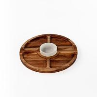 Petisqueira Redonda Queijos Madeira 5 Divisões Com Pote Molheira - Stolf - 1