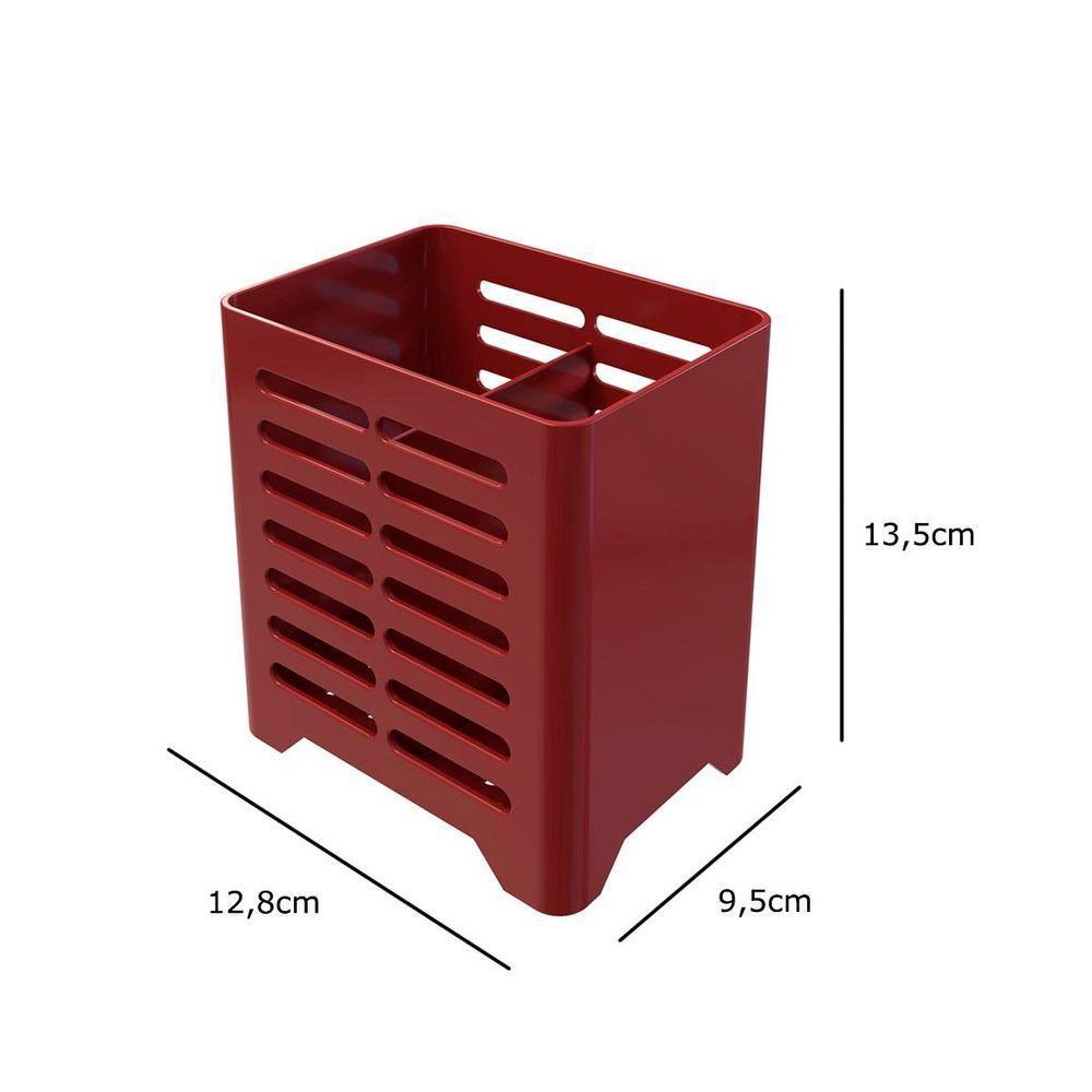 Kit Pia 3 Peças Lixeira Dispenser Porta Talher Cozinha - Stolf Vermelho - 2
