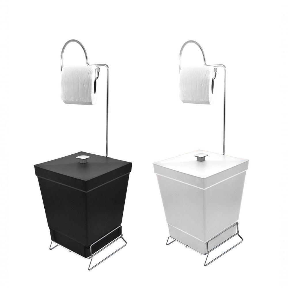 Kit 2 Lixeiras Com Suporte De Papel Higiênico - Stolf Preto + Branco - 1