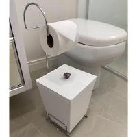 Kit 2 Lixeiras Com Suporte De Papel Higiênico - Stolf Preto + Branco - 2