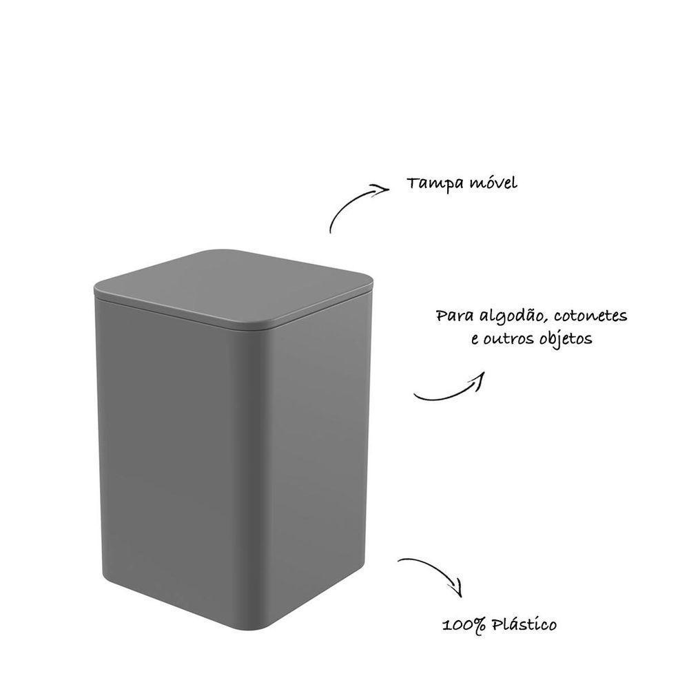 Porta Algodão E Cotonete Com Tampa - Stolf Cinza - 2