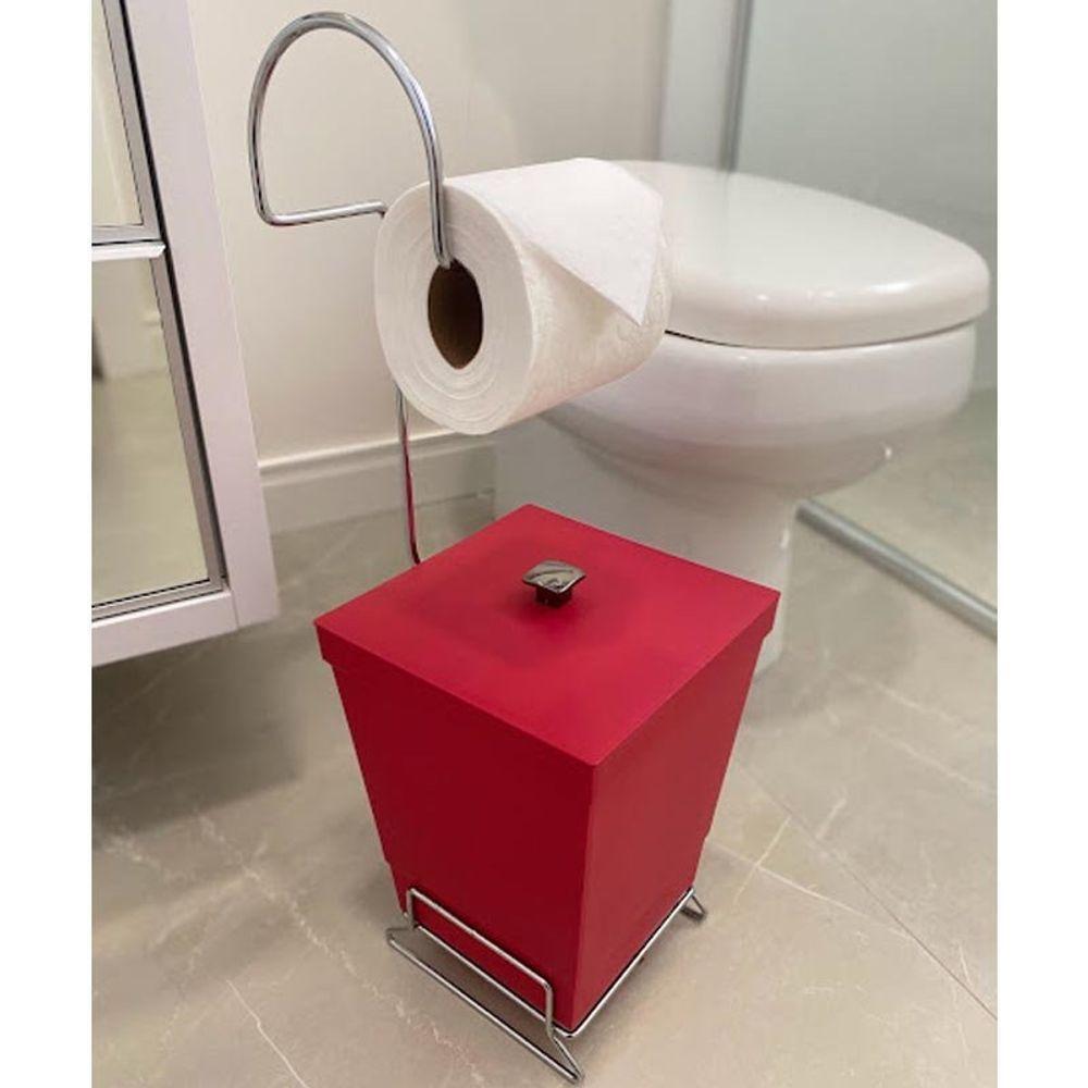Kit 2 Lixeiras Com Suporte De Papel Higiênico - Stolf Cinza + Vermelha - 2