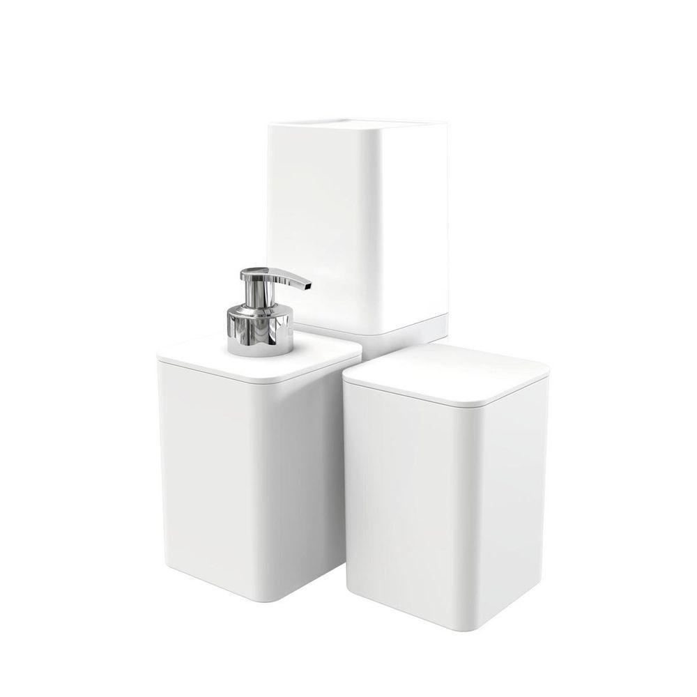 Kit Banheiro Com Porta Algodão Escovas E Sabonete Líquido - Stolf Branco - 1