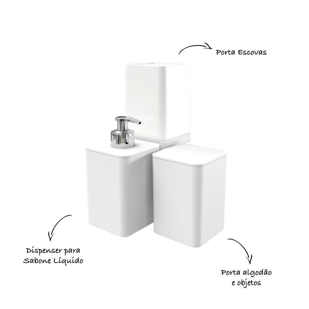 Kit Banheiro Com Porta Algodão Escovas E Sabonete Líquido - Stolf Branco - 2