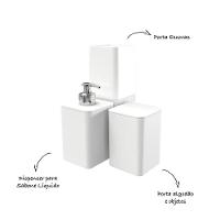 Kit Banheiro Com Porta Algodão Escovas E Sabonete Líquido - Stolf Branco - 2