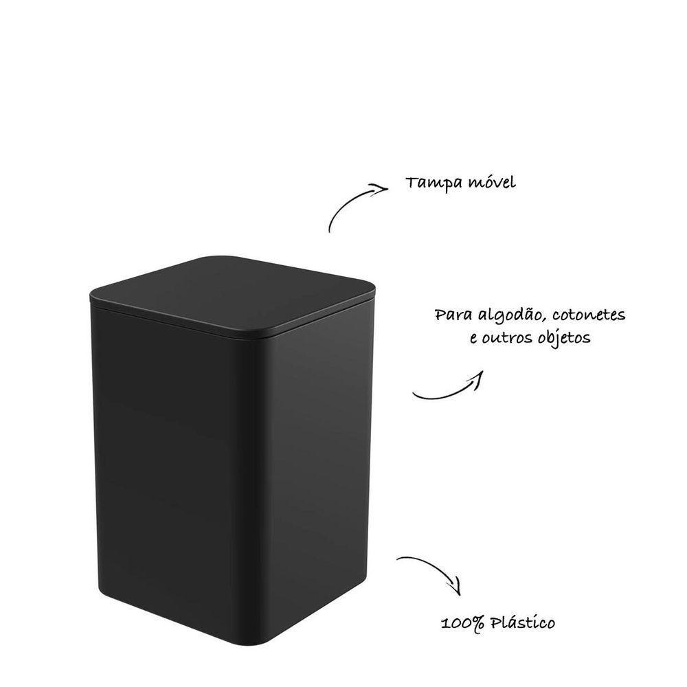 Porta Algodão E Cotonete Com Tampa - Stolf Preto - 3