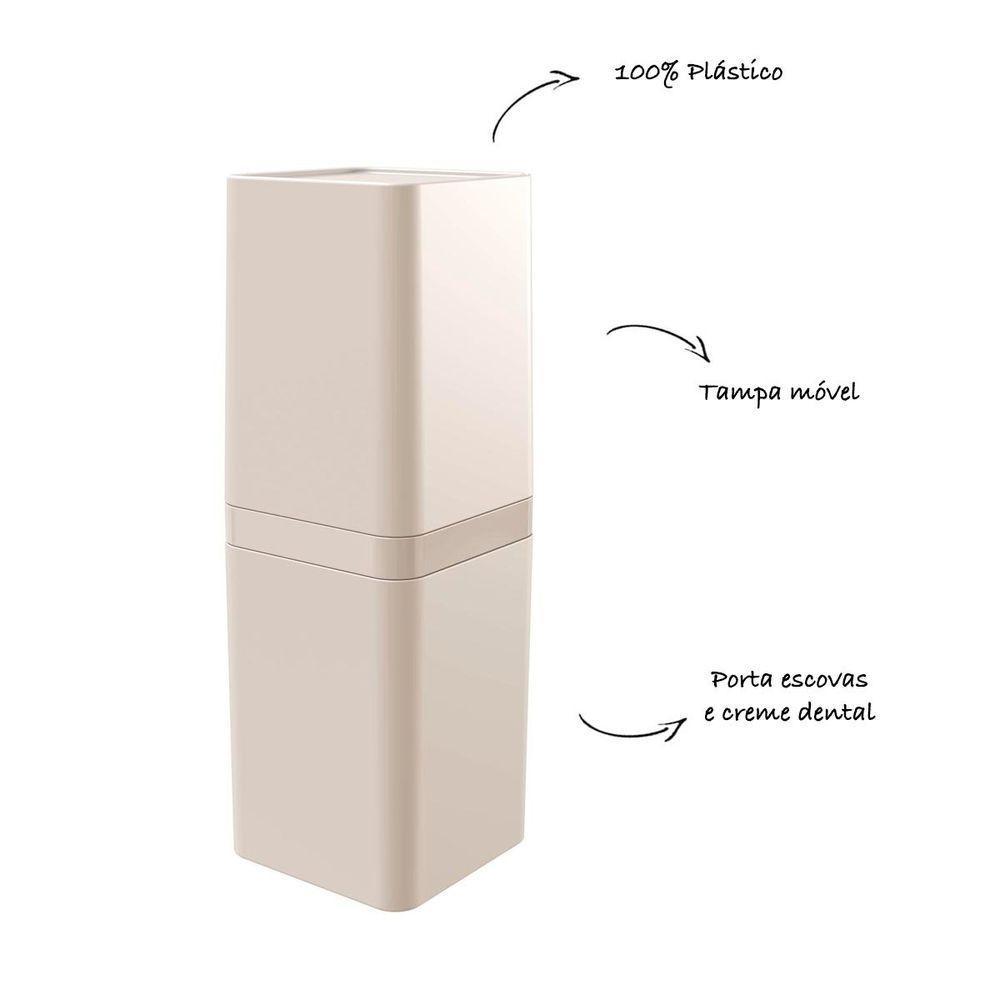 Kit Banheiro 4 Peças Lixeira Dispenser Porta Escova E Porta Algodão - Stolf Areia - 3