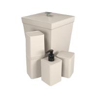 Kit Banheiro 4 Peças Lixeira Dispenser Porta Escova E Porta Algodão - Stolf Areia - 1